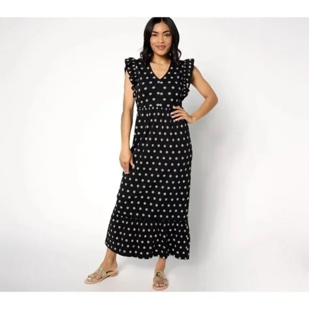 AnyBody Maxi Dress Size Medium Regular Daydreamer Knit Washed Black Daisy Boho